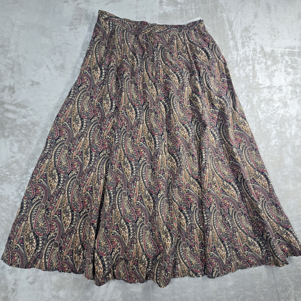 Koret Vintage Paisley Midi Skirt Size 14 Rayon Boho Elastic Waist Flowy - Picture 2 of 8
